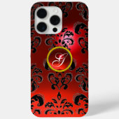 RODE ZWARTE DAMASK RUBY GEMSTONE MONOGRAM Case-Mate iPhone CASE (Achterkant)