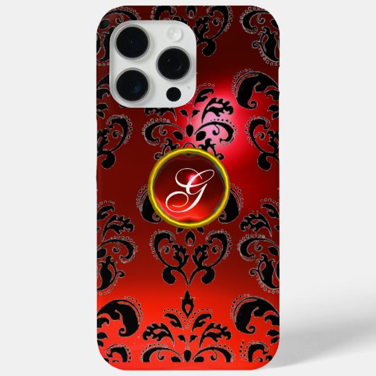 RODE ZWARTE DAMASK RUBY GEMSTONE MONOGRAM Case-Mate iPhone CASE (Achterkant)