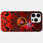RODE ZWARTE DAMASK RUBY GEMSTONE MONOGRAM Case-Mate iPhone CASE (Achterkant (horizontaal))