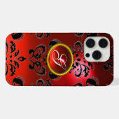 RODE ZWARTE DAMASK RUBY GEMSTONE MONOGRAM iPhone HOESJE (Achterkant horizontaal)