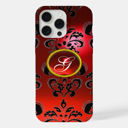 RODE ZWARTE DAMASK RUBY GEMSTONE MONOGRAM iPhone HOESJE (Achterkant)