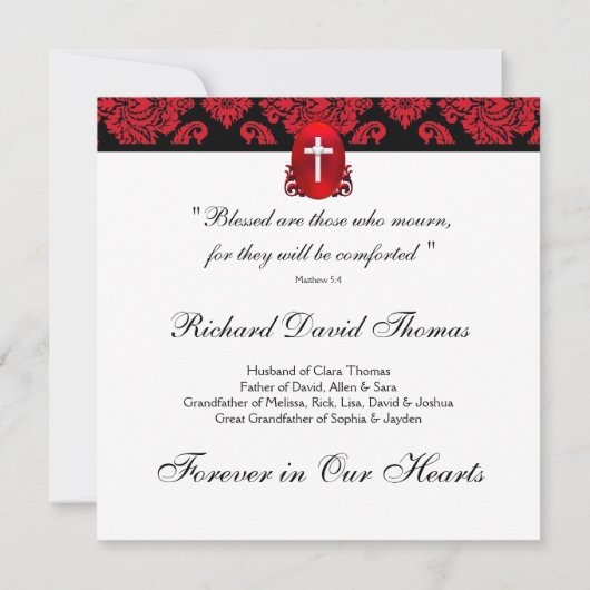 Rode Zwarte Damaskus Kruis in liefdevolle herinner Aankondiging (Achterkant)