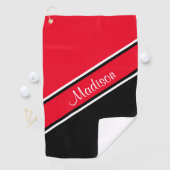 Rode zwarte diagonaal Stripe Script-naam Golfhanddoek (Insitu)