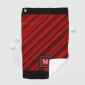 Rode Zwarte Diagonale Strepen Aangepaste Monogram Golfhanddoek (Insitu)