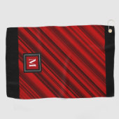 Rode Zwarte Diagonale Strepen Aangepaste Monogram Golfhanddoek (Horizontaal)