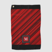 Rode Zwarte Diagonale Strepen Aangepaste Monogram Golfhanddoek (Voorkant)