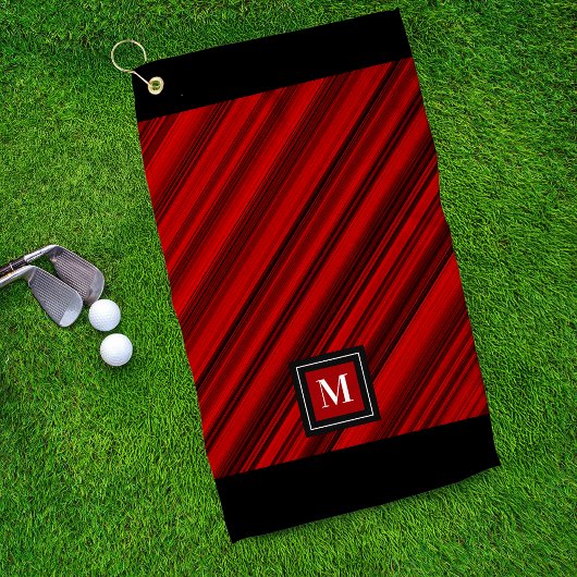 Rode Zwarte Diagonale Strepen Aangepaste Monogram Golfhanddoek