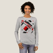 Rode zwarte diagonale vormen lijnen MCM-geïnspiree Tri-Blend Shirt (Voorkant)