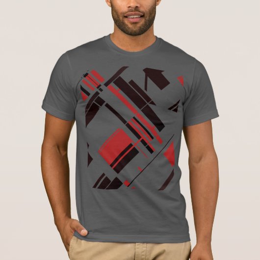 Rode zwarte diagonale vormen lijnen MCM kijken Abs T-shirt (Voorkant)