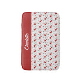 Rode Zwarte Doodle Harten Retro Monogram Naam Badmat (Voorkant Verticaal)