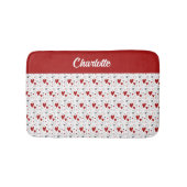 Rode Zwarte Doodle Harten Retro Monogram Naam Badmat (Voorkant)