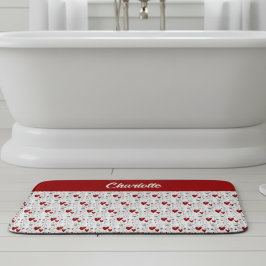 Rode Zwarte Doodle Harten Retro Monogram Naam Badmat