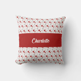 Rode Zwarte Doodle Harten Retro Monogram Naam Kussen