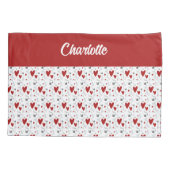 Rode Zwarte Doodle Harten Retro Monogram Naam Kussensloop (Achterkant)