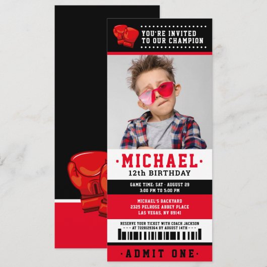 Rode zwarte doos Ticket Birthday Foto Kaart (Voorkant / Achterkant)