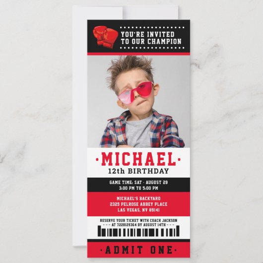 Rode zwarte doos Ticket Birthday Foto Kaart (Voorkant)