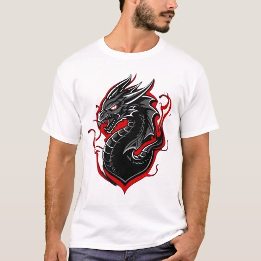 Rode & Zwarte Draak Mascotte Grafisch Ontwerp T-shirt (Voorkant)