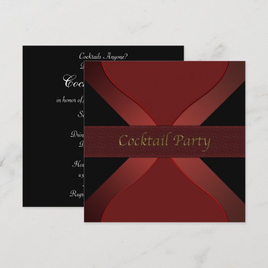 Rode & zwarte Elegant Cocktail Party Uitnodiging (Voorkant / Achterkant)