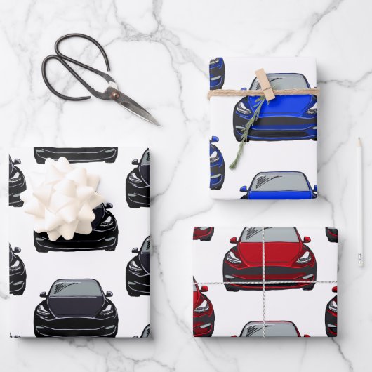 Rode, zwarte en blauwe elektrische SUV Inpakpapier Vel (Voorkant)