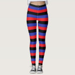 Rode, zwarte en blauwe strepen leggings<br><div class="desc">Abstracte digitale kunst van rode, zwarte en blauwe strepen.</div>