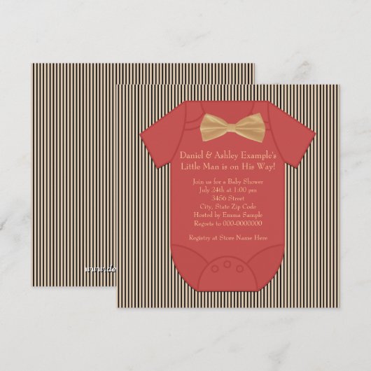 Rode zwarte en bruine Pinstripe Baby Boy Shower Kaart (Voorkant / Achterkant)