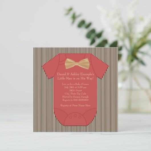 Rode zwarte en bruine Pinstripe Baby Boy Shower Kaart (Staand voorkant)