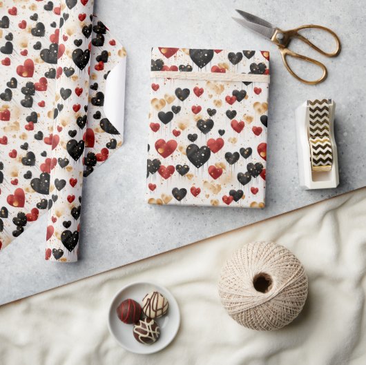 Rode zwarte en gouden hartballonnen cadeaupapier (Crafts)