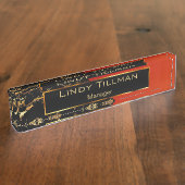 Rode, zwarte en gouden marmer naambordje (Zijkant)