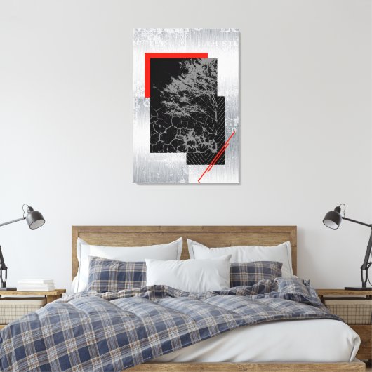Rode, zwarte en grijze abstracte geometrische muur canvas afdruk (Insitu (Slaapkamer))