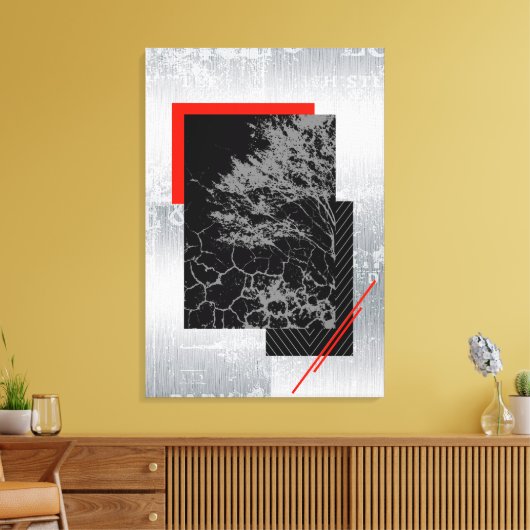 Rode, zwarte en grijze abstracte geometrische muur canvas afdruk (Insitu (Woonkamer))