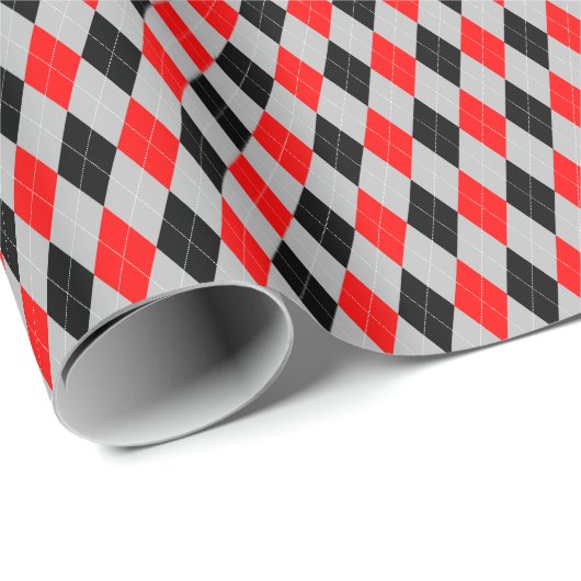 Rode, Zwarte en Grijze Argyle Inpakpapier (Rol Hoek)