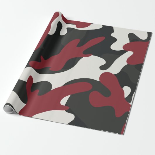 Rode, zwarte en grijze camouflagestijl cadeaupapier (Uitgerold)
