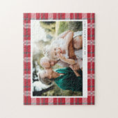 Rode, zwarte en groene tartan foto legpuzzel (Verticaal)