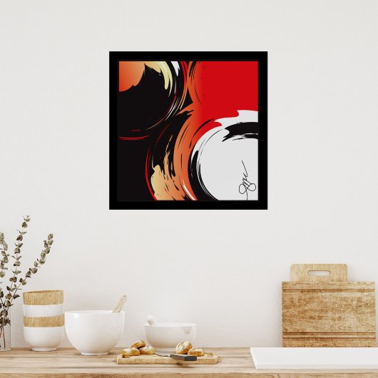 Rode zwarte en witte Abstracte kunst Poster (Keuken)