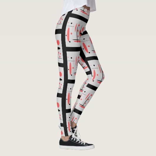 Rode, zwarte en witte Abstracte Leggings (Rechts)