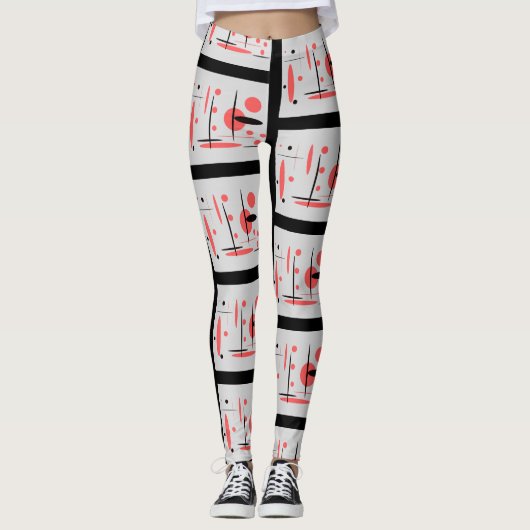 Rode, zwarte en witte Abstracte Leggings (Voorkant)