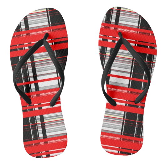 Rode zwarte en witte Abstracte strepen Teenslippers (Voetbed)