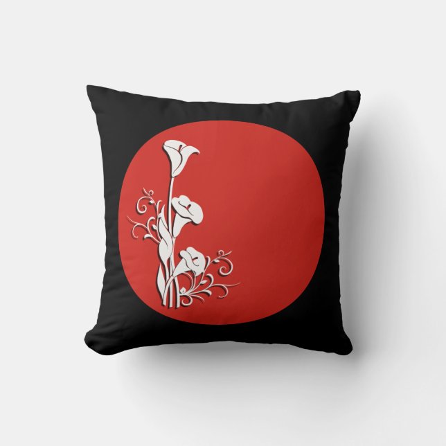 Rode, zwarte en witte calla lelie kussen (Voorkant)