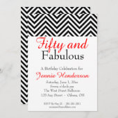 Rode, zwarte en Witte Chevron Birthday Uitnodiging (Voorkant / Achterkant)