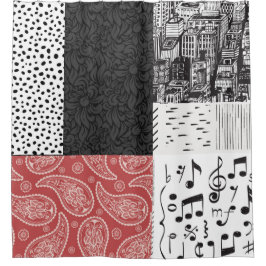 Rode, zwarte en witte collage douchegordijn