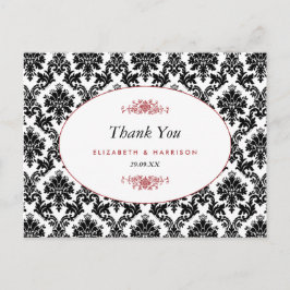 Rode Zwarte en Witte Damask Weddenschap Bedankt Briefkaart