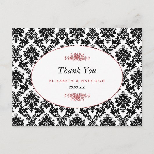 Rode Zwarte en Witte Damask Weddenschap Bedankt Briefkaart (Voorkant)