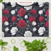 Rode zwarte en witte Gothic Rozen Theedoek (Gevouwen)