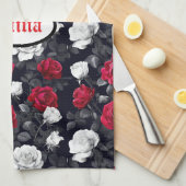Rode zwarte en witte Gothic Rozen Theedoek (Quarter Fold)