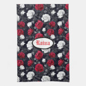 Rode zwarte en witte Gothic Rozen Theedoek (Verticaal)