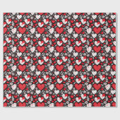 Rode, zwarte en witte harten en bloemen cadeaupapier (Vlak)
