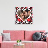 Rode, zwarte en witte harten en bloemen foto canvas afdruk (Insitu (Woonkamer))