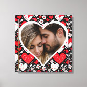Rode, zwarte en witte harten en bloemen foto canvas afdruk (Voorkant)