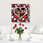 Rode, zwarte en witte harten en bloemen foto canvas afdruk