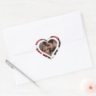 Rode, zwarte en witte harten en bloemen foto hart sticker